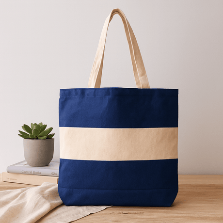 Cotton Bag Two Tone Blue Natural 10oz 38x42x12cm - SHAMTAM.COM