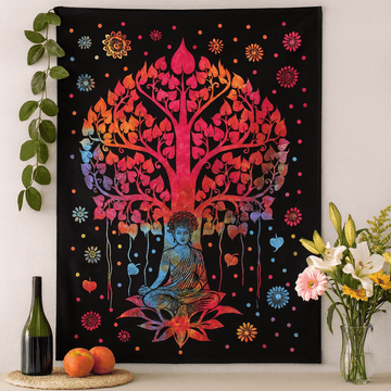 Copriletto in cotone e arazzo da parete Singolo Albero di Bodhi