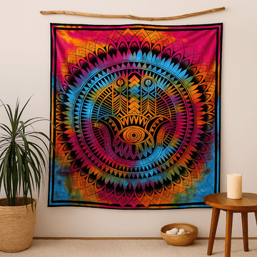 Couvre-lit en coton Double Hamsa Tenture murale
