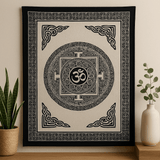 Cotton Bedspread Wall Hanging, Single Om Mandala Mono - SHAMTAM.COM