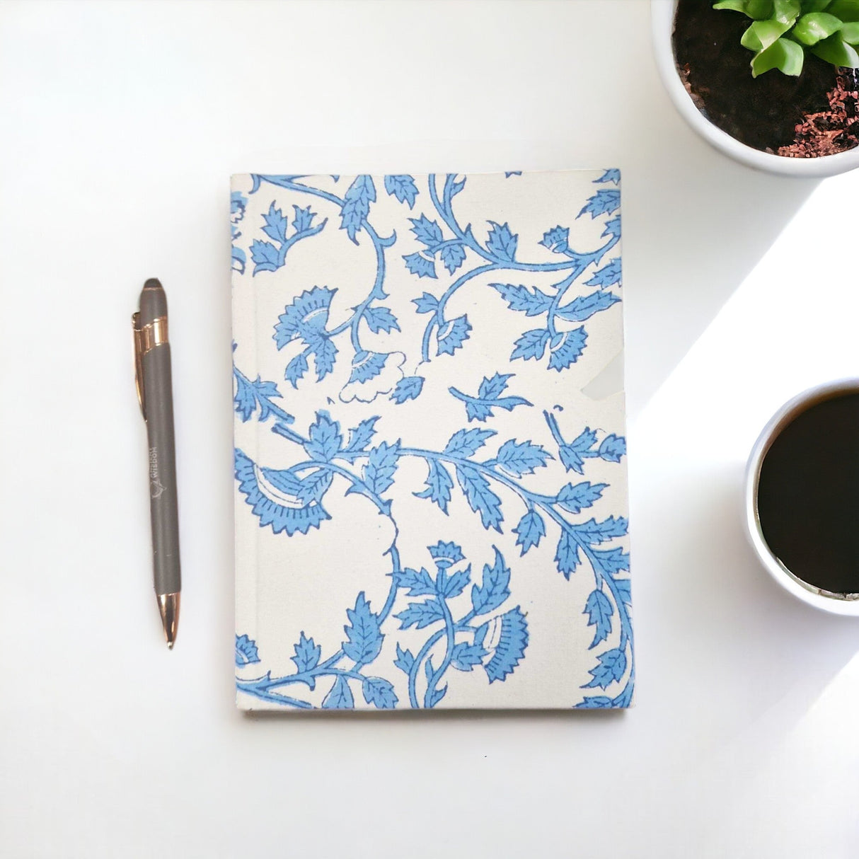 Cotton Notebook 20x15cm - 96 pages - Pale Blue Floral - SHAMTAM.COM