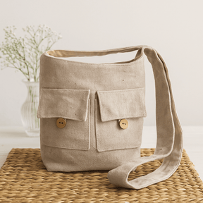 Cotton Crossbody Bag With Two Pockets Stone Medium - SHAMTAM.COM