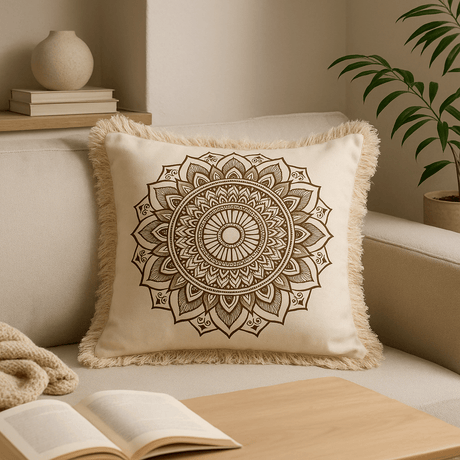 Cotton Cushion Cover, Bronze Lotus Mandala 45x45cm - SHAMTAM.COM