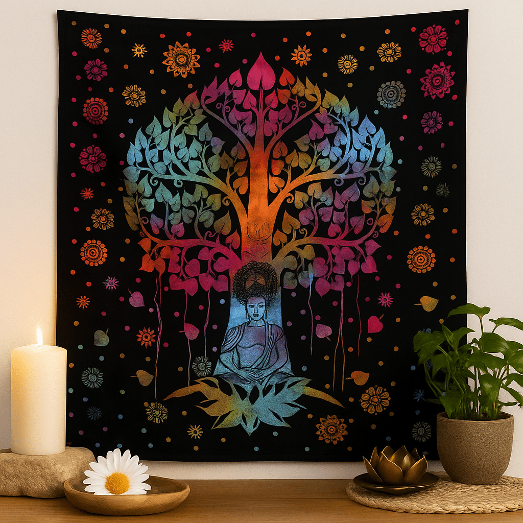 Cotton Double Bedspread and Wall Hanging Bodhi Tree - SHAMTAM.COM