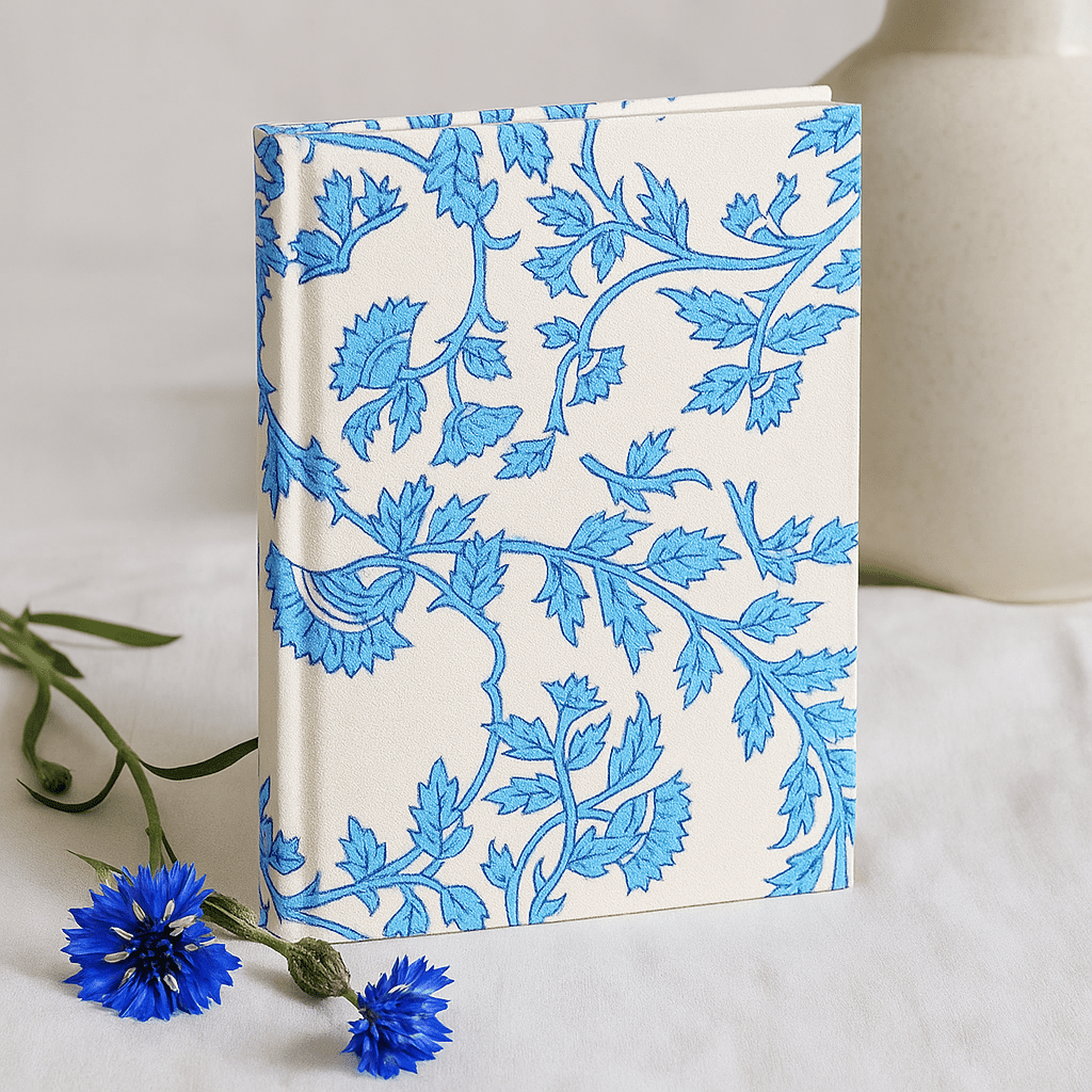 Cotton Notebook 20x15cm 96 Pages Pale Blue Floral - SHAMTAM.COM