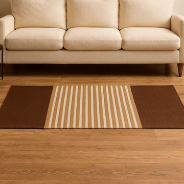 Cotton Runner Rug Dark Brown Beige 70x170cm