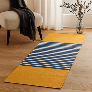 Cotton Runner Rug Yellow Blue 70x170cm