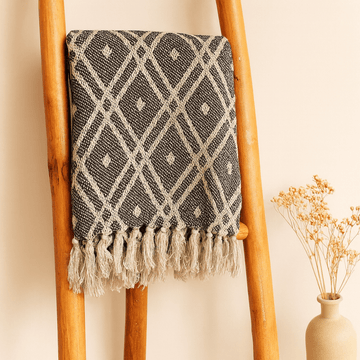 Βαμβακερή Κουβέρτα Boho Μαύρο Μπεζ Regency 125x150cm