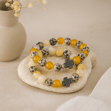 Couple Bracelets 2 - Pack Dalmatian Jasper Yellow Agate - SHAMTAM.COM