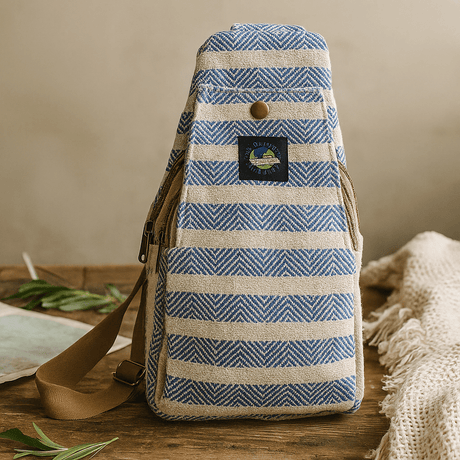 Crossbody Bag Natural Cotton Blue and White - SHAMTAM.COM