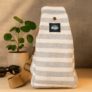 Crossbody taška z prírodnej bavlny sivá a biela