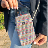 Colorful Striped Pink Bunny Phone Holder Bag with Long Strap – Cute Felted Rabbit Face Decor - SHAMTAM.COM