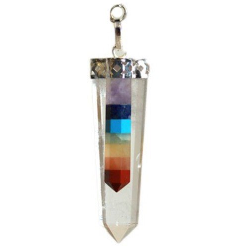 Crystal Pendant - 7 Chakra Bounded Thin Point Flat - SHAMTAM.COM