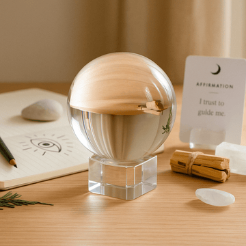 Kristallkula 110 mm med ställ optiskt glas