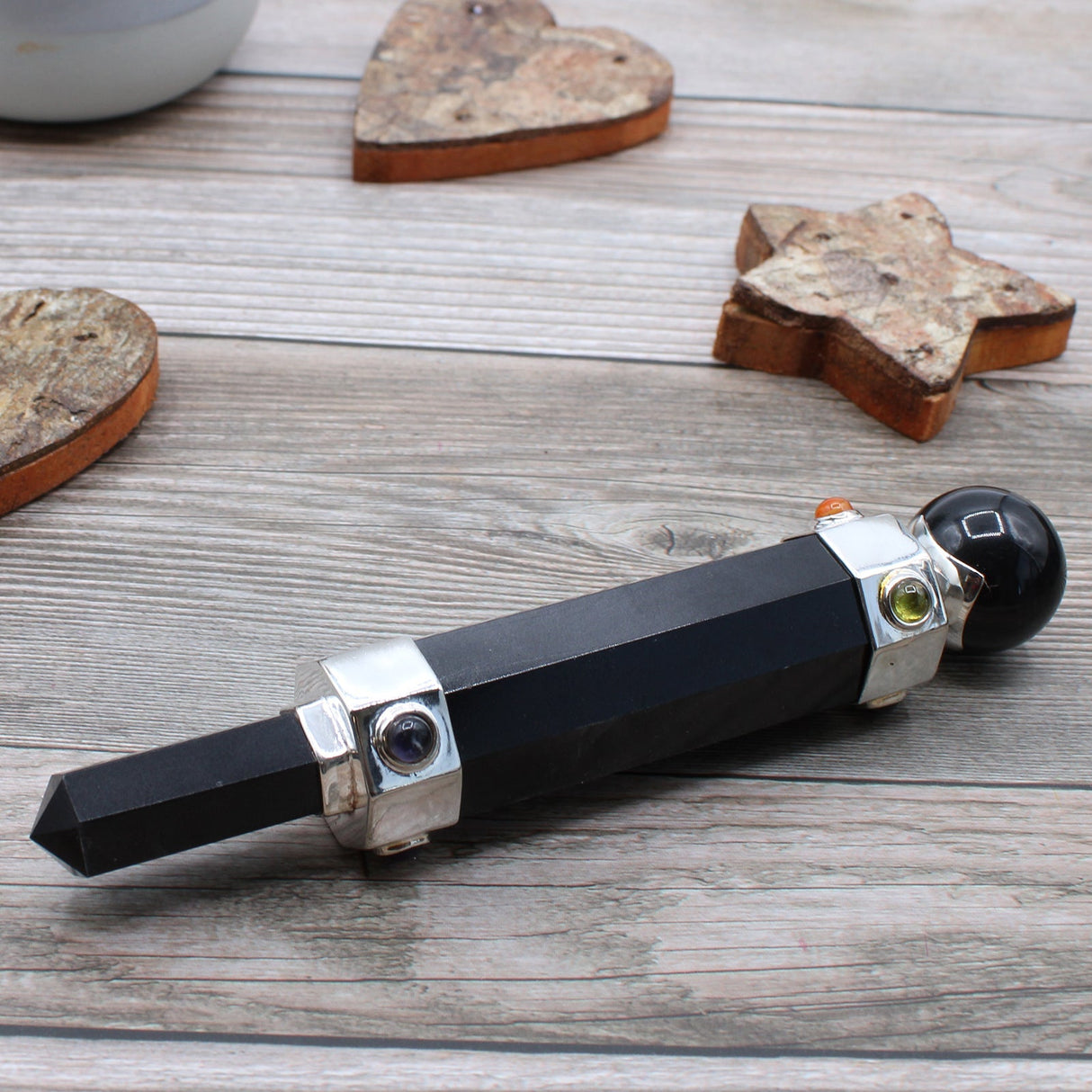 Crystal Healing Wand Hexagonal - 12cm - Black Agate - SHAMTAM.COM