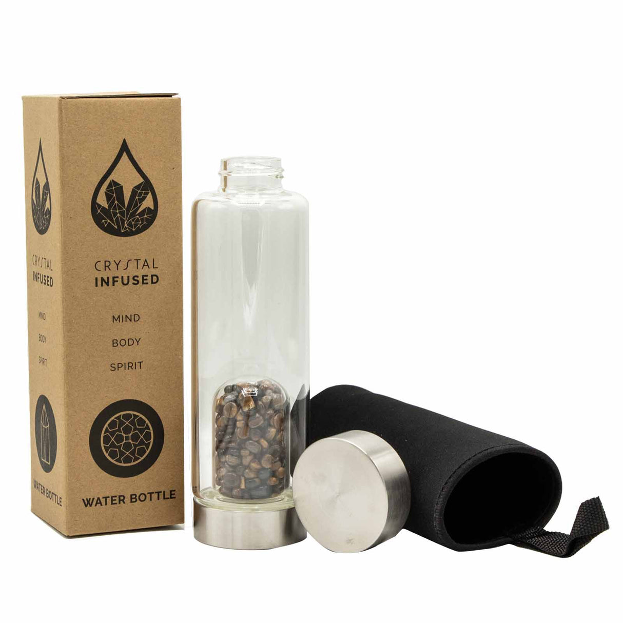 Crystal Water Bottle - Determined Tiger's Eye - Chips Cleansing Infuser - SHAMTAM.COM