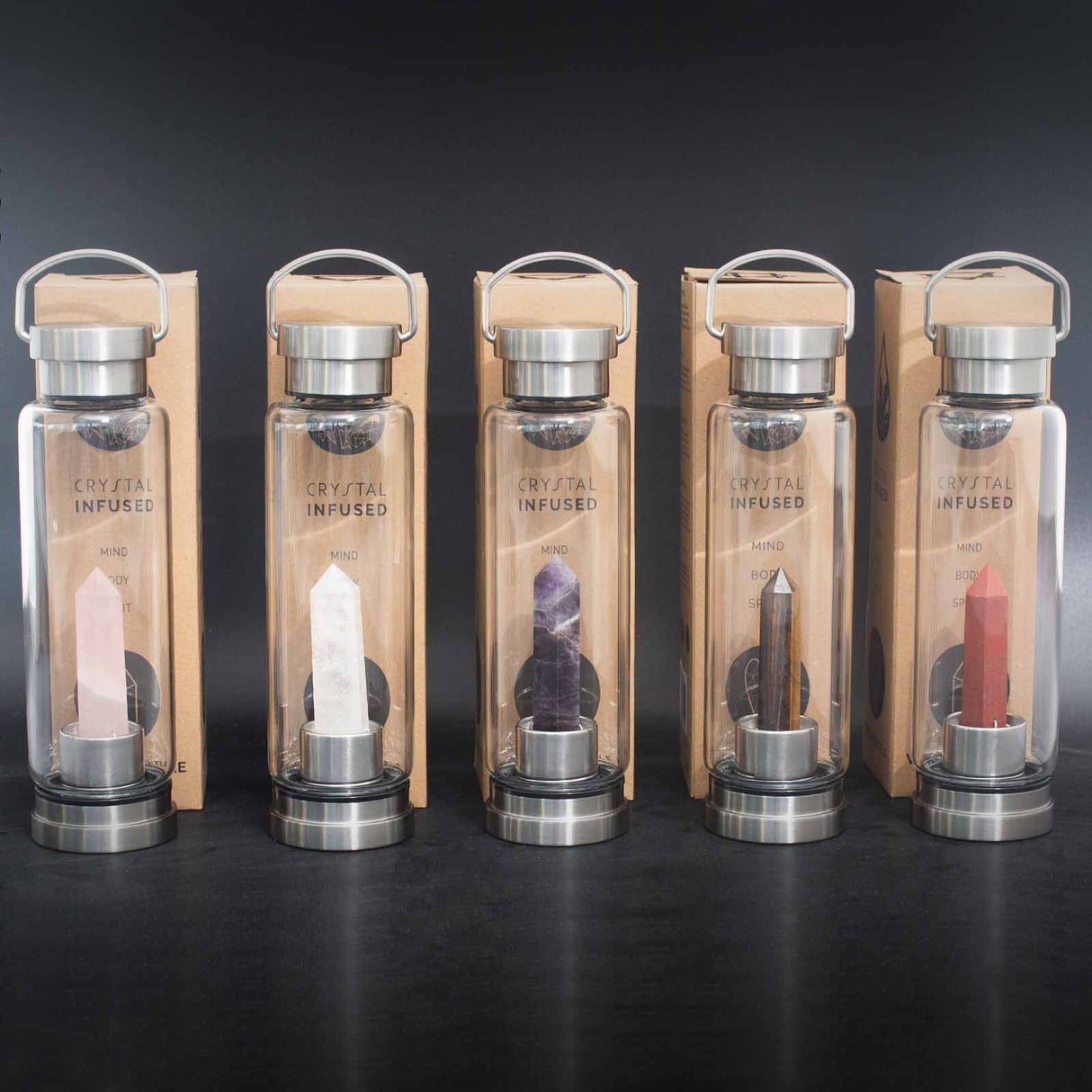 Crystal Infused Glass Water Bottle - Determined Tiger's Eye - Obelisk - SHAMTAM.COM