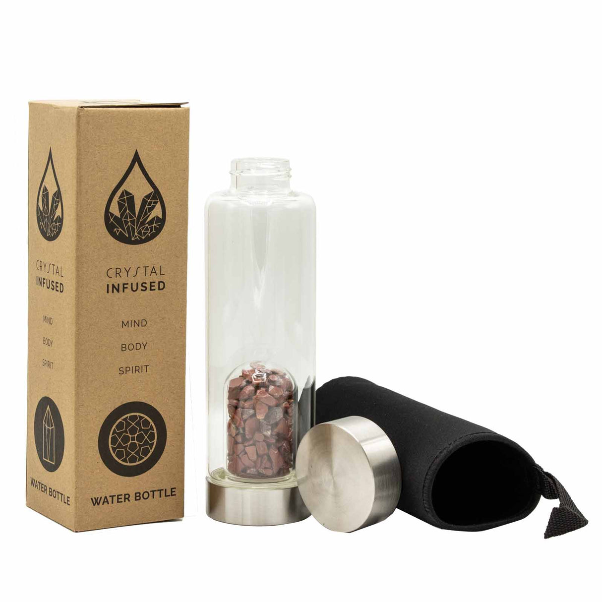 Crystal Water Bottle - Invigorating Red Jasper - Chips Cleansing Infuser - SHAMTAM.COM