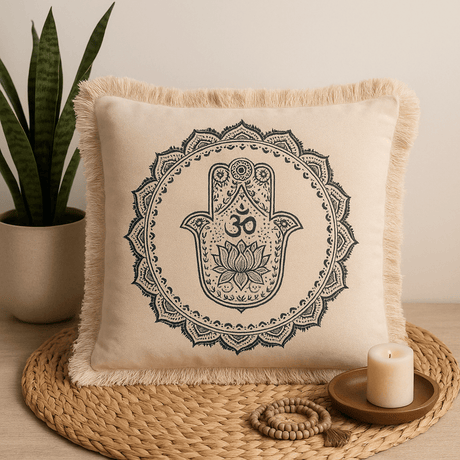 Cushion 60x60cm Green Hamsa Mandala - SHAMTAM.COM