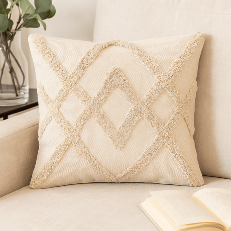 Cushion Cover 45x45cm Cotton Cream Criss Cross - SHAMTAM.COM