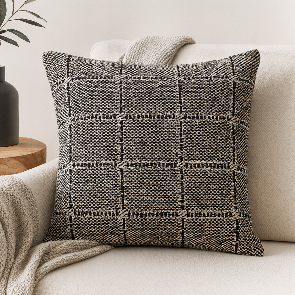 Cushion Cover Cotton Boho Grey Squares 40x40 cm - SHAMTAM.COM