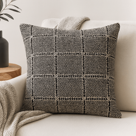 Cushion Cover Cotton Boho Grey Squares 40x40 cm - SHAMTAM.COM