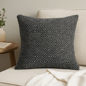 Funda de cojín algodón boho laberinto negro 40x40cm