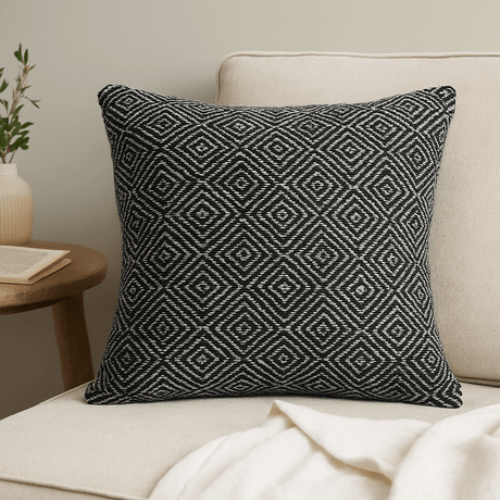 Cushion Cover Cotton Boho Maze Black 40x40cm - SHAMTAM.COM
