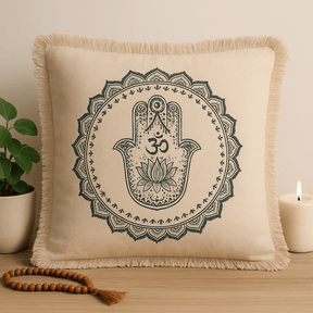 Cushion Hamsa Mandala 45x45cm Green - SHAMTAM.COM
