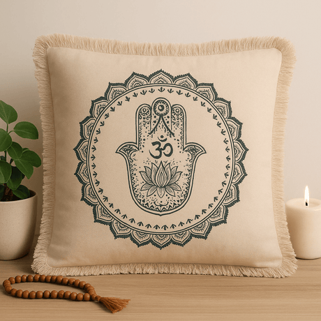 Cushion Hamsa Mandala 45x45cm Green - SHAMTAM.COM