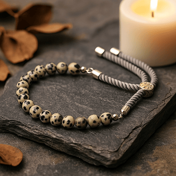 Bracciale a filo in diaspro dalmata carbone – placcato argento 925