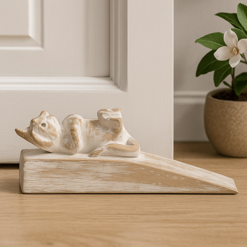 Door Stop Wooden Hand Carved Kitten - SHAMTAM.COM