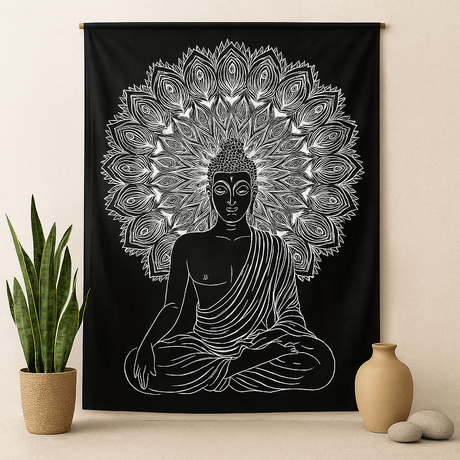 Double Bedspread, Black And White Buddha Wall Hanging - SHAMTAM.COM