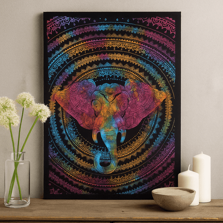 Double Cotton Bedspread and Wall Hanging - Elephant Head - SHAMTAM.COM