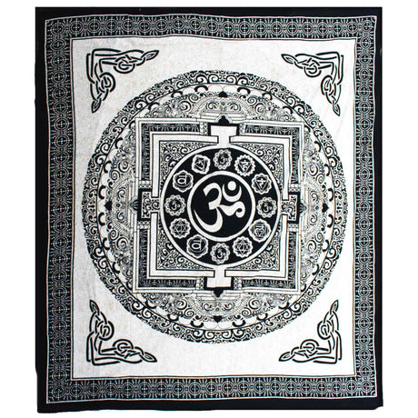 Double Cotton Bedspread + Wall Hanging - Mono - OM Mandala - SHAMTAM.COM