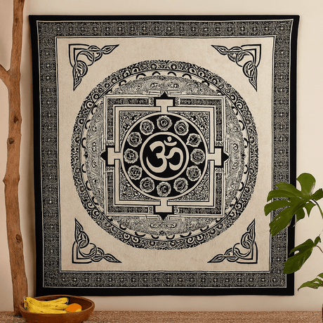 Double Cotton Bedspread, Mono OM Mandala Wall Hanging - SHAMTAM.COM