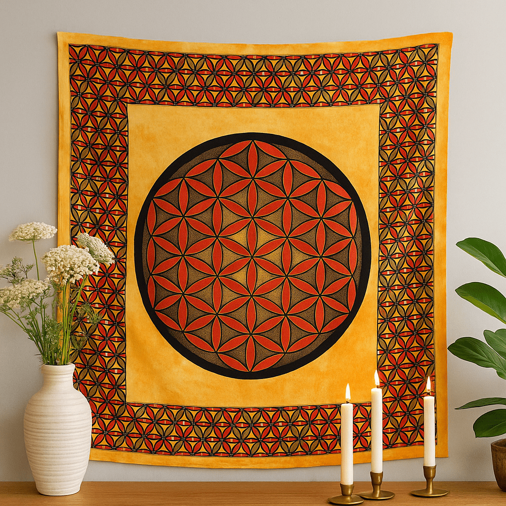 Double Cotton Bedspread Tapestry Flower of Life Orange - SHAMTAM.COM