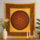 Double Cotton Bedspread Tapestry Flower of Life Orange - SHAMTAM.COM