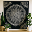 Double Cotton Bedspread Wall Hanging - Black White Lotus - SHAMTAM.COM