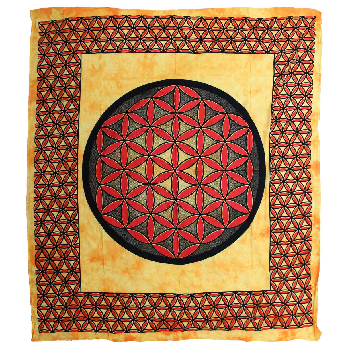 Double Cotton Bedspread + Wall Hanging - Flower of Life - Orange - SHAMTAM.COM