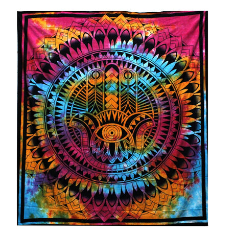 Double Cotton Bedspread + Wall Hanging - Hamsa - SHAMTAM.COM