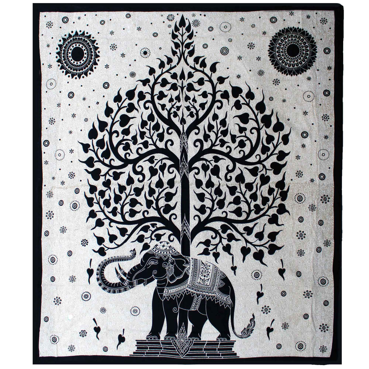 Double Cotton Bedspread + Wall Hanging - Mono - Elephant Tree - SHAMTAM.COM