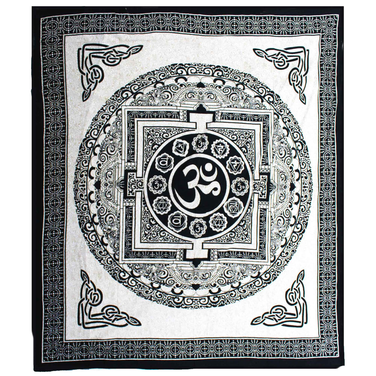 Double Cotton Bedspread + Wall Hanging - Mono - OM Mandala - SHAMTAM.COM