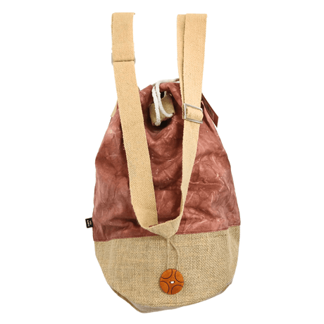 Bohemian Terracotta Stonewash Drawstring Backpack with Hamsa Design - Natural Canvas & Burlap - SHAMTAM.COM