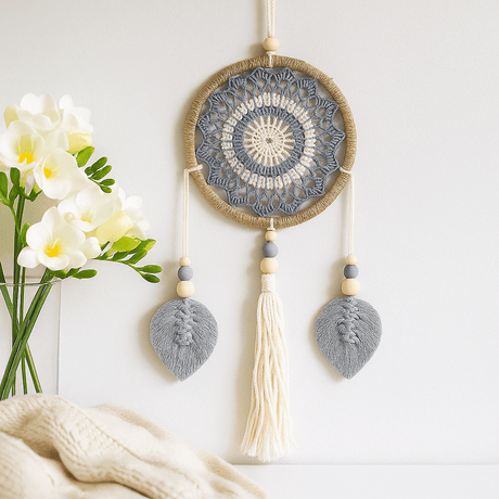 Dream Catcher Grey Cotton Rattan No Feathers - SHAMTAM.COM