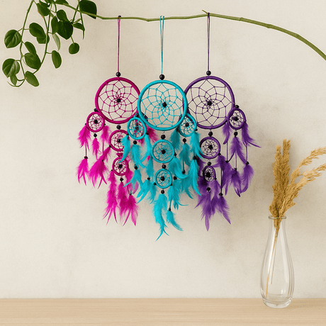 Dream Catcher Large Turquoise Pink Purple 3 - Pack - SHAMTAM.COM