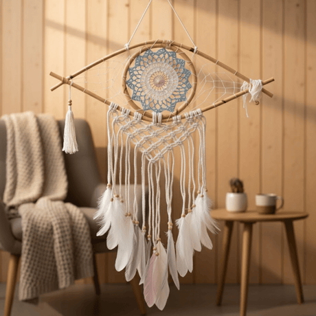 Dream Catcher Macrame Evil Eye Blue White Pink - SHAMTAM.COM