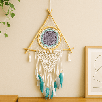 Dream Catcher Macrame Evil Eye Large White Turquoise