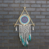 Dreamcatcher - Lrg Macrame Pyramid White/Turquoise - SHAMTAM.COM