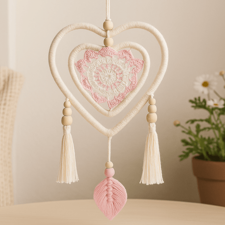 Dream Catcher Pink Double Heart Feather Free - SHAMTAM.COM